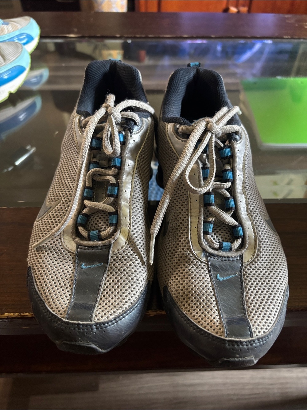 Nike shox Athletic Sneakers - Gray with Blue Accents
